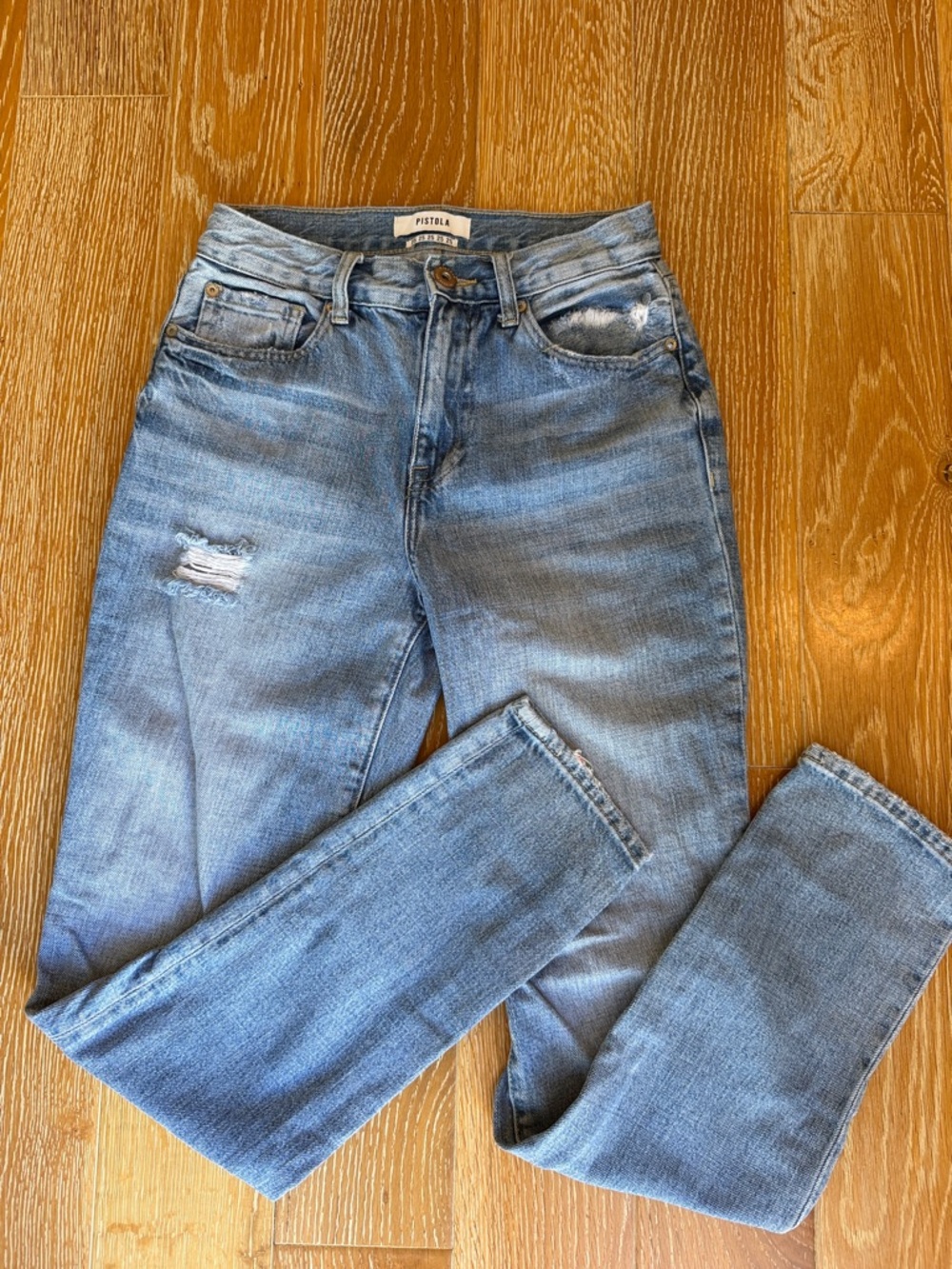 pistola Straight Leg Light Blue Distressed Jeans